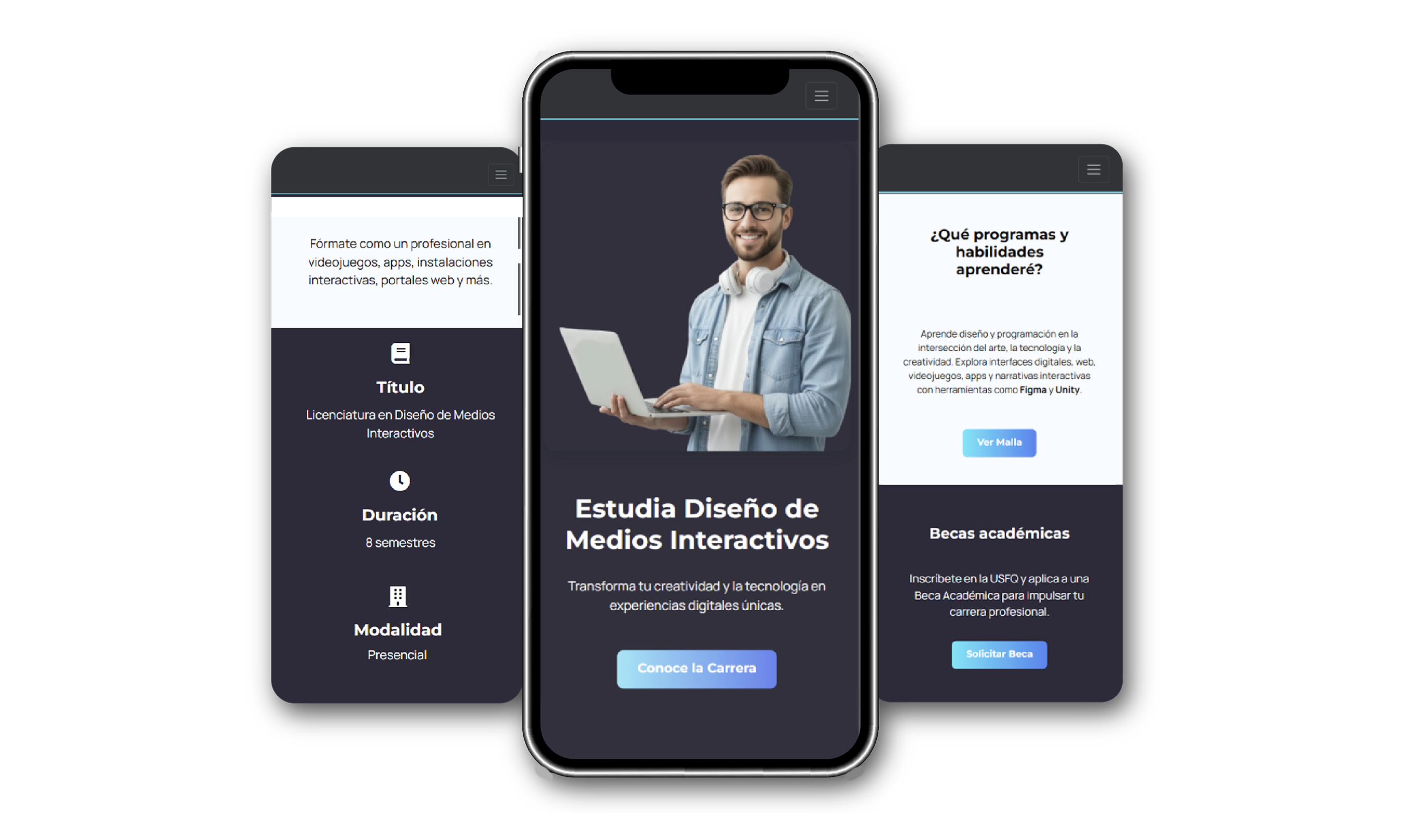 Landing page de la carrera de Diseño de Medios Interactivos